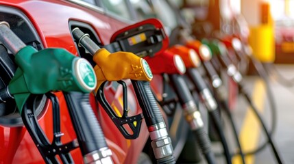 Fototapeta premium gasoline pump nozzles filling in the tank
