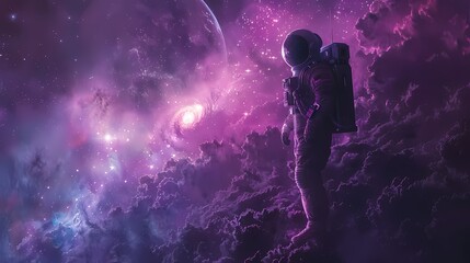 Digital technology blue and purple space astronaut poster background