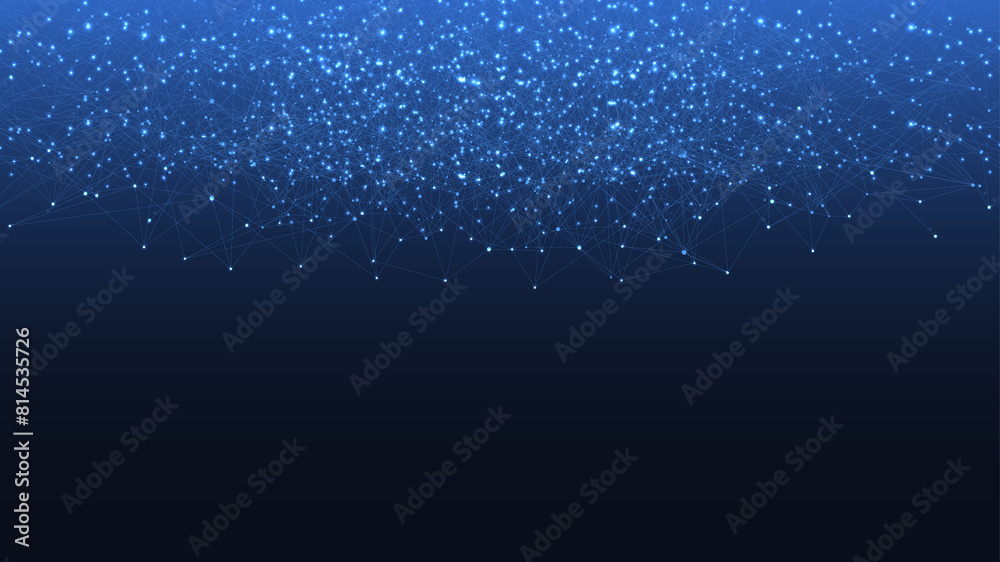 Poster Abstract plexus background with connected lines and dots. Wave flow. Plexus geometric effect Big data with compounds. Lines plexus, minimal array. Digital data visualization, illustration