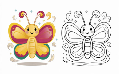 Kids coloring book page of a butterfly.