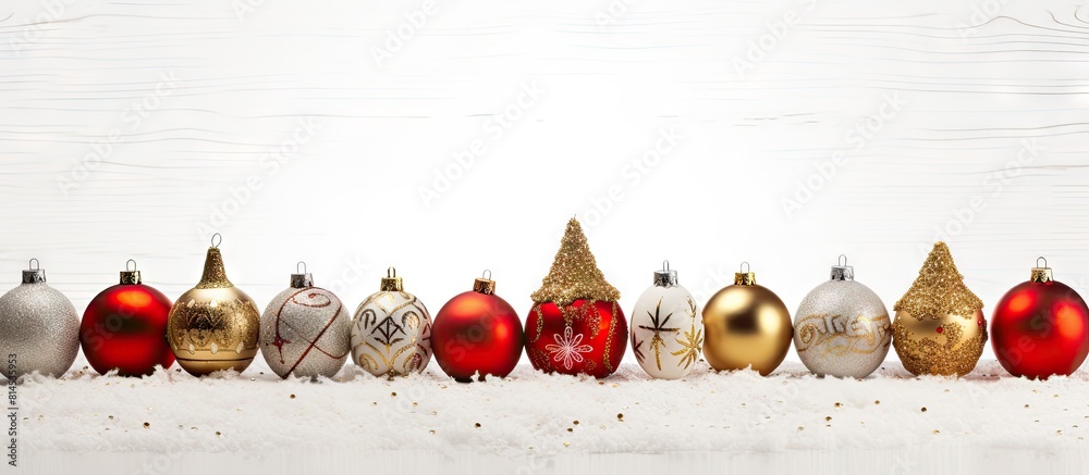 Poster a festive christmas scene featuring ornaments and decorations set against a white background ideal f