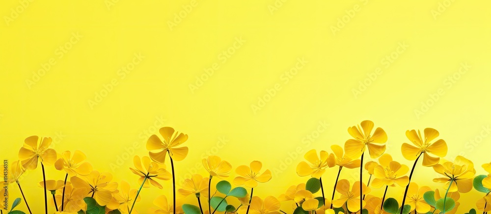 Aufkleber A yellow background with clover flowers and room for text. with copy space image. Place for adding text or design