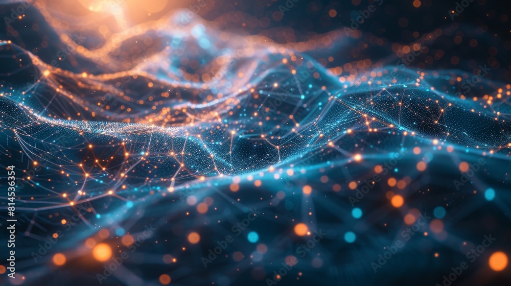 Poster technology background with interconnected cyber cells and artificial neural connections, quantum com