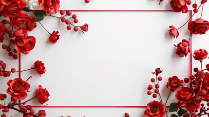 Red roses elegantly framing a white background