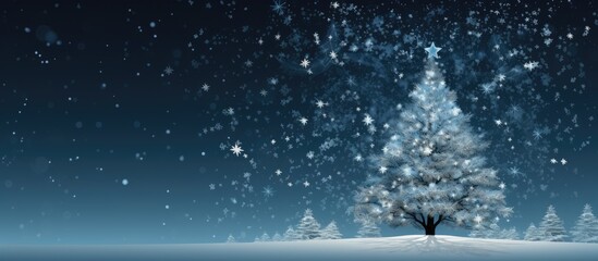 Naklejka premium A beautiful Christmas tree made of delicate snowflakes arranged in a creative flat layout Ample space is left for adding textual or visual elements