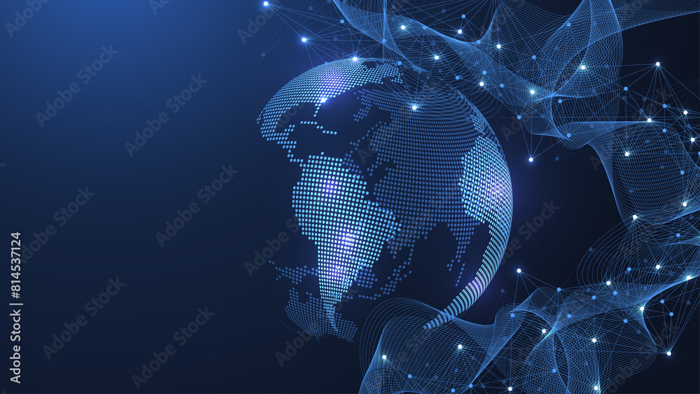 Leinwandbilder global network connection illustration. world map point and line composition concept of global busin
