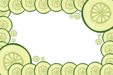 Vegetable cucumber border or slice of cucumber frame banner with copy space
