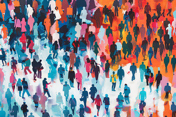 Abstract group of crowded colorful people illustration Mob of people Pulse of the Crowd Confusion of people Multiple colored 