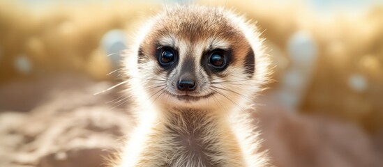 Fototapeta premium A captive meerkat with a charming fluffy appearance Copy space image