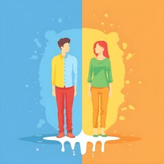 Colorful Illustration of Young Couple in Bright Outfits