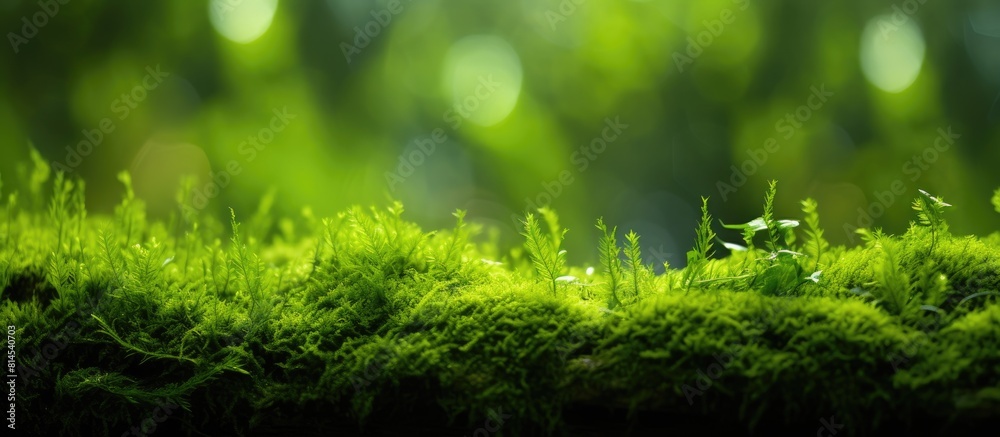Poster A close up image showing a vibrant green moss. with copy space image. Place for adding text or design