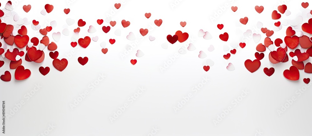 Poster Close up copy space image of a white background adorned with a cluster of small red hearts symbolizing love and the joyous atmosphere of holidays like Valentine s Day