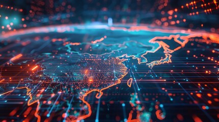 Asia digital map, concept of global network and connectivity, high-speed data transfer and cyber technology, business exchange and telecommunications