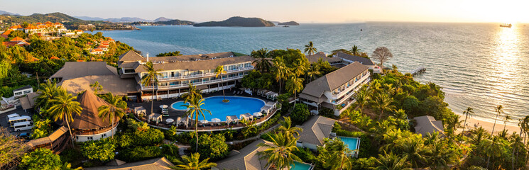 View of a pool resort in Panwa beach in Phuket, Thailand
