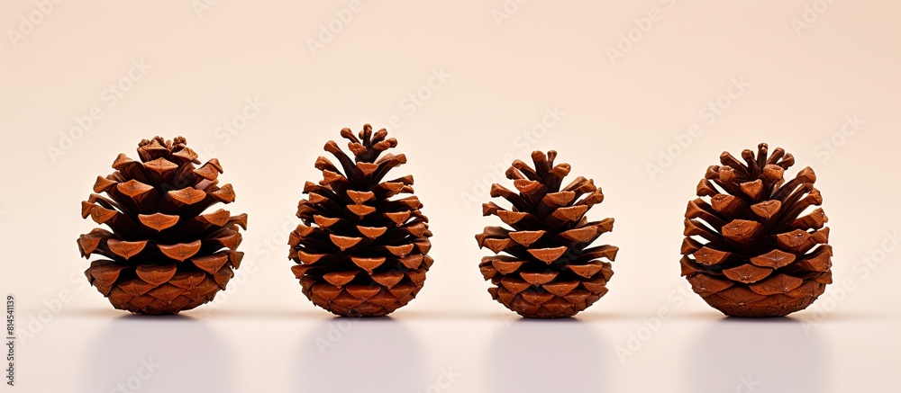 Aufkleber a front view copy space image of three isolated pinecones each displaying a rich brown color set aga