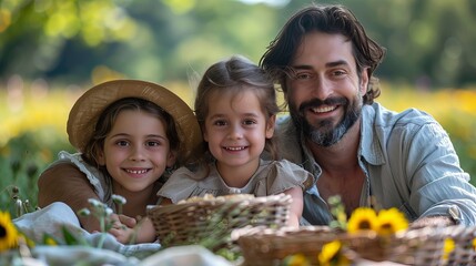 Happy family enjoying picnic in the countryside