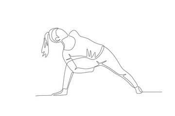 Woman doing yoga. International yoga day concept one-line drawing