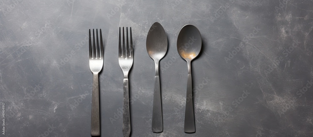 Leinwandbilder A bundle of paper utensils set against a gray concrete background ready for use with ample copy space available for adding your own text