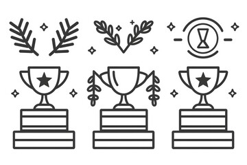 A collection of trophies adorned with stars and laurel leaves. Perfect for recognizing achievement in various fields