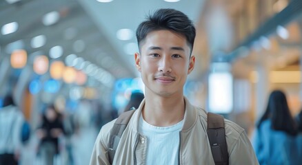 Fototapeta premium Man Standing in Airport Looking at Camera