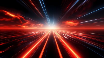 Digital technology red and orange linear lines poster background