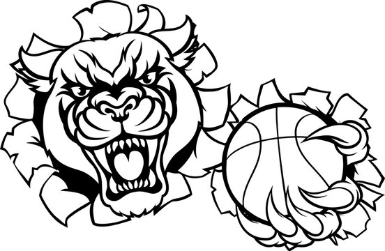 recommend clip art: Panther Cougar Jaguar Cat Basketball Ball Mascot