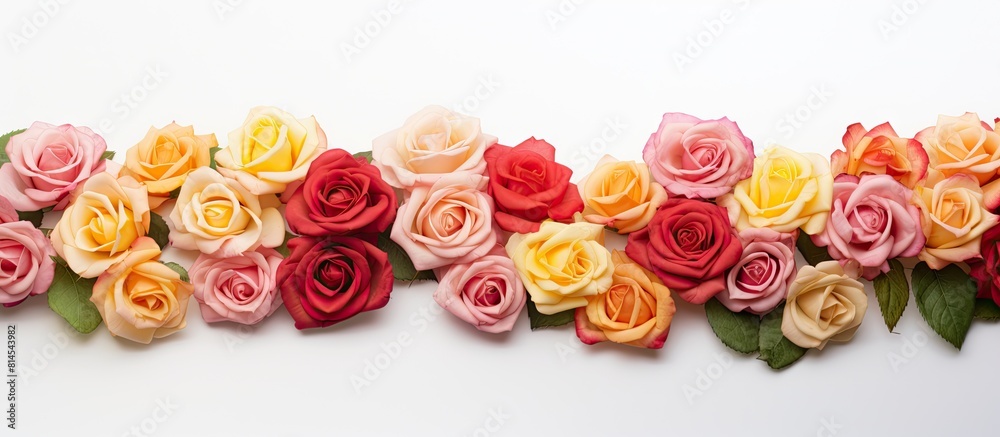 Poster The image of isolated roses on a white background provides abundant copy space for adding text