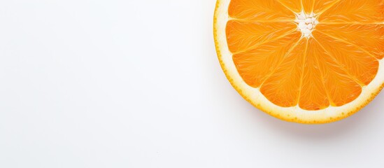 A top view image of a sliced tangerine against a white background providing ample empty space