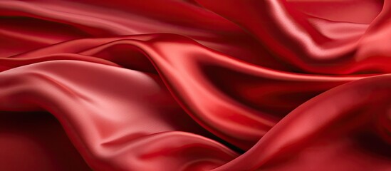 Obraz premium A red satin fabric serves as a backdrop with a silk design element perfect for creating a romantic atmosphere on Valentine s Day It is an ideal choice for a copy space image