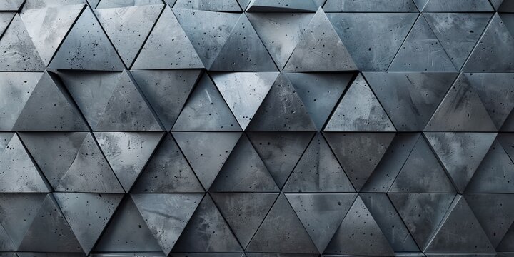 Semigloss, 3D Tiles arranged to create a Triangular, Background formed from Polished, Concrete blocks.