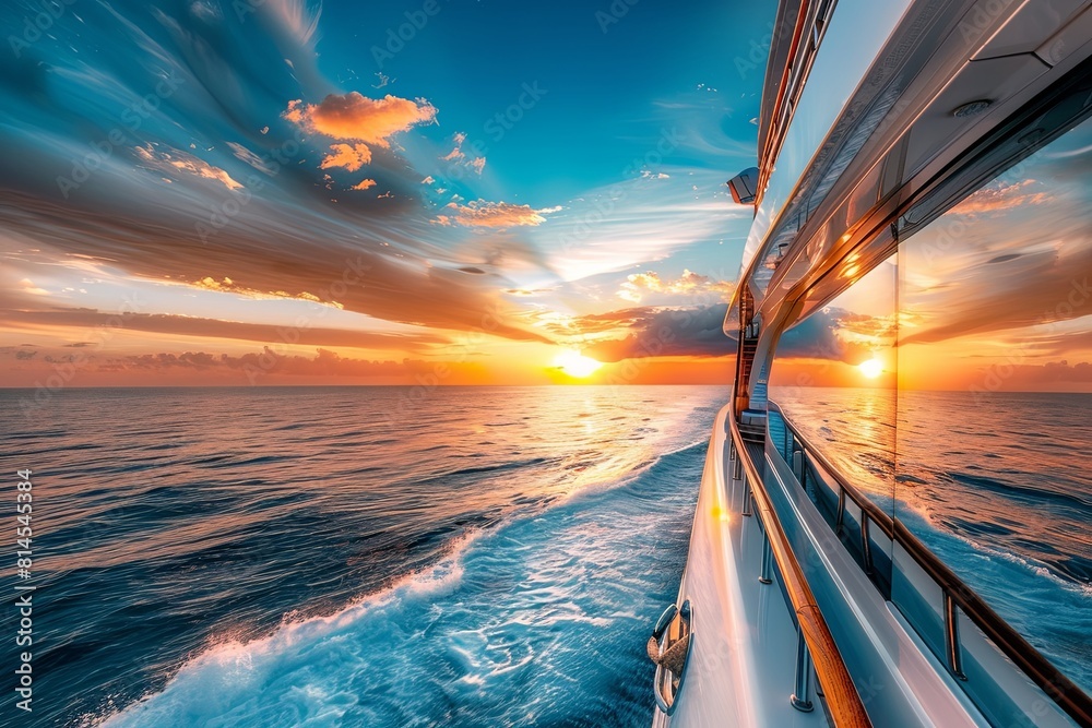 Canvas Prints Stunning photographs capturing the beauty of yachts cruising during sunset, with warm hues painting the sky and reflecting off the tranquil waters