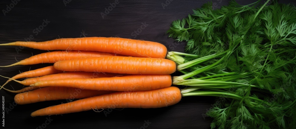 Poster Closeup copy space image of carrots showcasing their textured background and natural pattern alluding to the concept of healthy and organic food