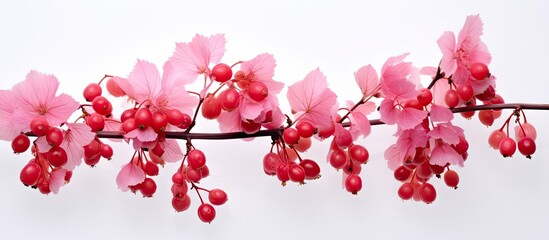 Naklejka premium A copy space image of pink maple fruits in spring isolated on a white background perfect for framing a photo