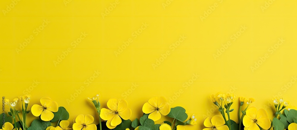 Aufkleber A yellow background with clover flowers and room for text. with copy space image. Place for adding text or design