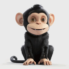 3D rendering of a cute little monkey sitting isolated on white background