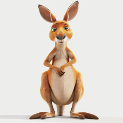 Kangaroo sitting on a white background. 3D render.