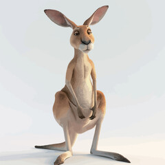 Kangaroo sitting on a white background. 3D render.