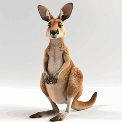 Kangaroo sitting on a white background. 3D render.