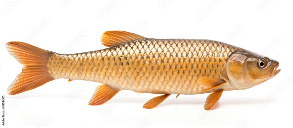 Poster Top view of a mirror carp a type of freshwater fish photographed in an isolated setting over a white background with a clipping path The image includes copy space for added versatility