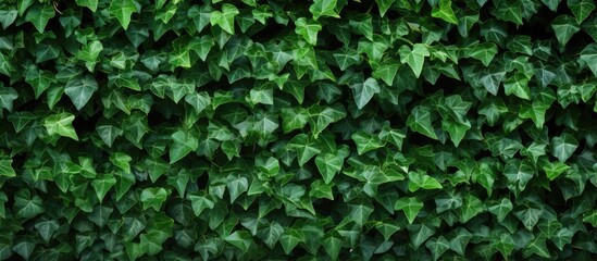 Obraz premium The wall background features a texture of ivy green leaves providing a captivating copy space image