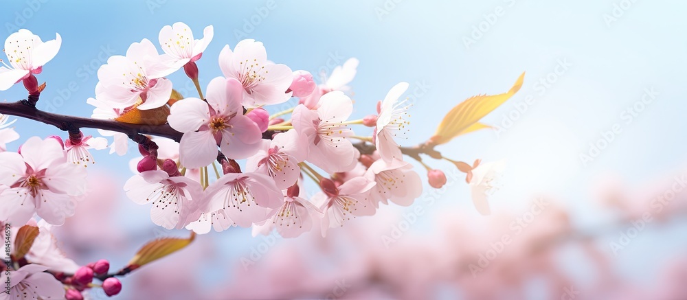 Poster a beautiful cherry blossom with vibrant colors captured in a copy space image
