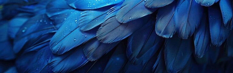 Fototapeta premium Detailed view of the texture and colors of a navy blue birds feathers up close
