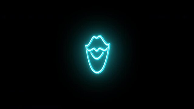 Neon woman lips sign animation, rotation around vertical axis. Glowing neon 3D female smile icon, looped spin. Woman kiss, passion, sexy smile, beauty, love and pleasure. Azure, blue, violet colors
