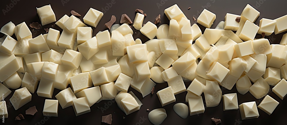 Poster Gray background with white chocolate pieces creating a copy space image