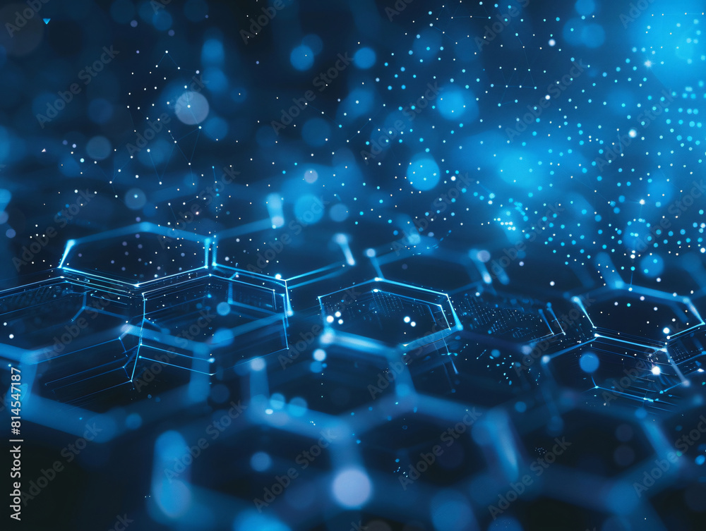 Poster futuristic technology background featuring an interconnected network of hexagonal structures and dot