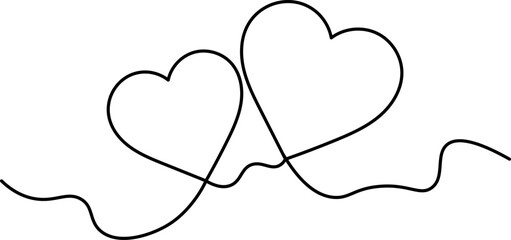 romantic illustration with hearts in the style of one line