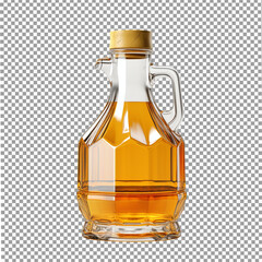Glass bottle of maple syrup isolated on transparent background