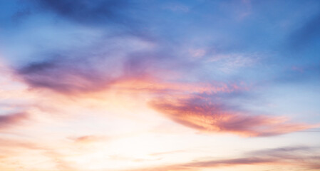 Pink - blue sky at sunset with clouds