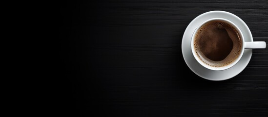 A white background with a cup of coffee providing copy space image