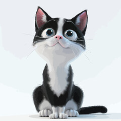 Cute kitten sitting, isolated on white background. 3D illustration.